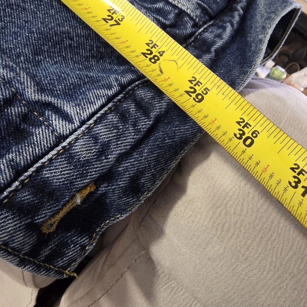 Vtg Levi Strauss Blue Denim Trucker‎ Jacket USA Green Flannel Lined Mens Size XL